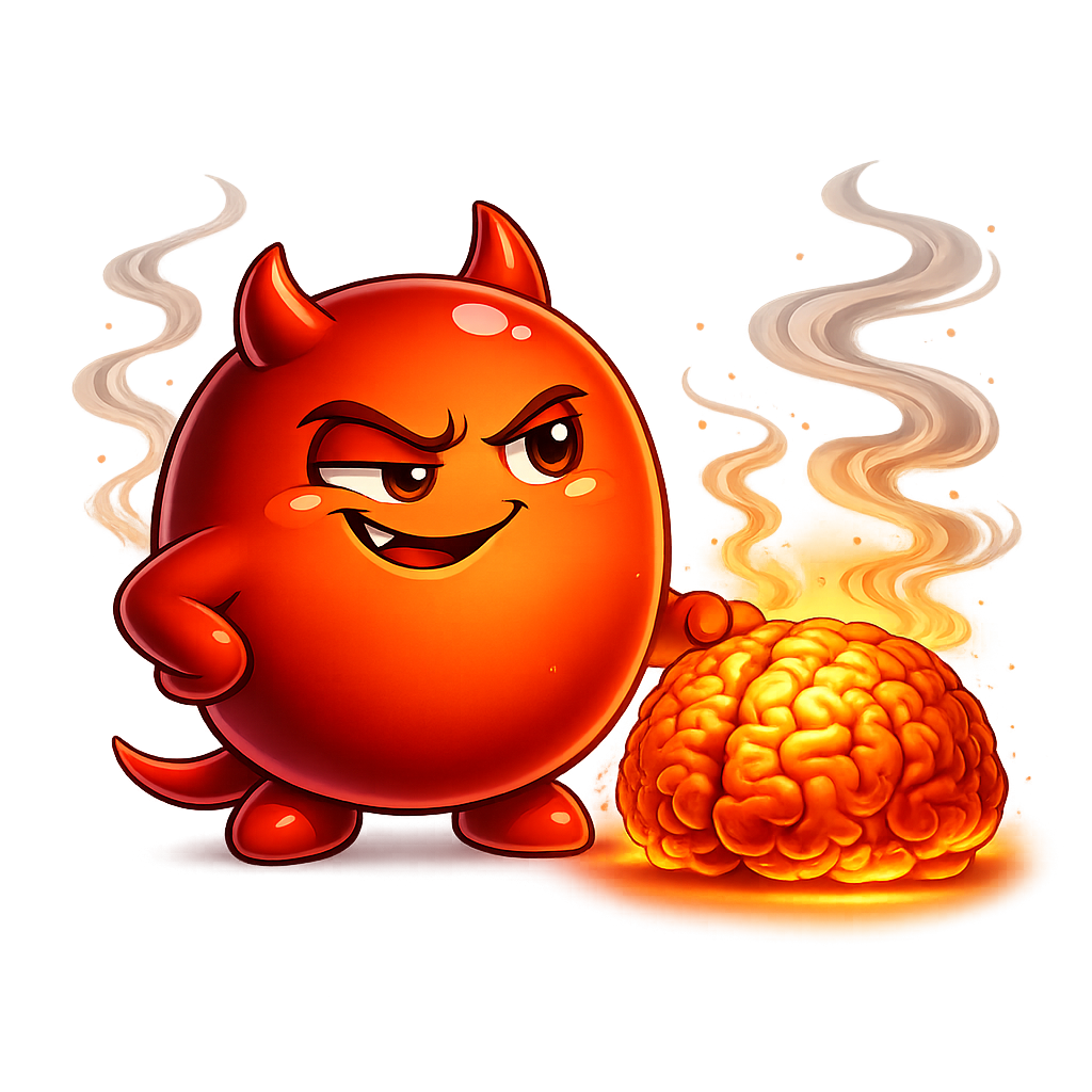 Cravo the craving villain perched on a brain, extending tendrils into neural pathways — nicotine hijacking the reward system
