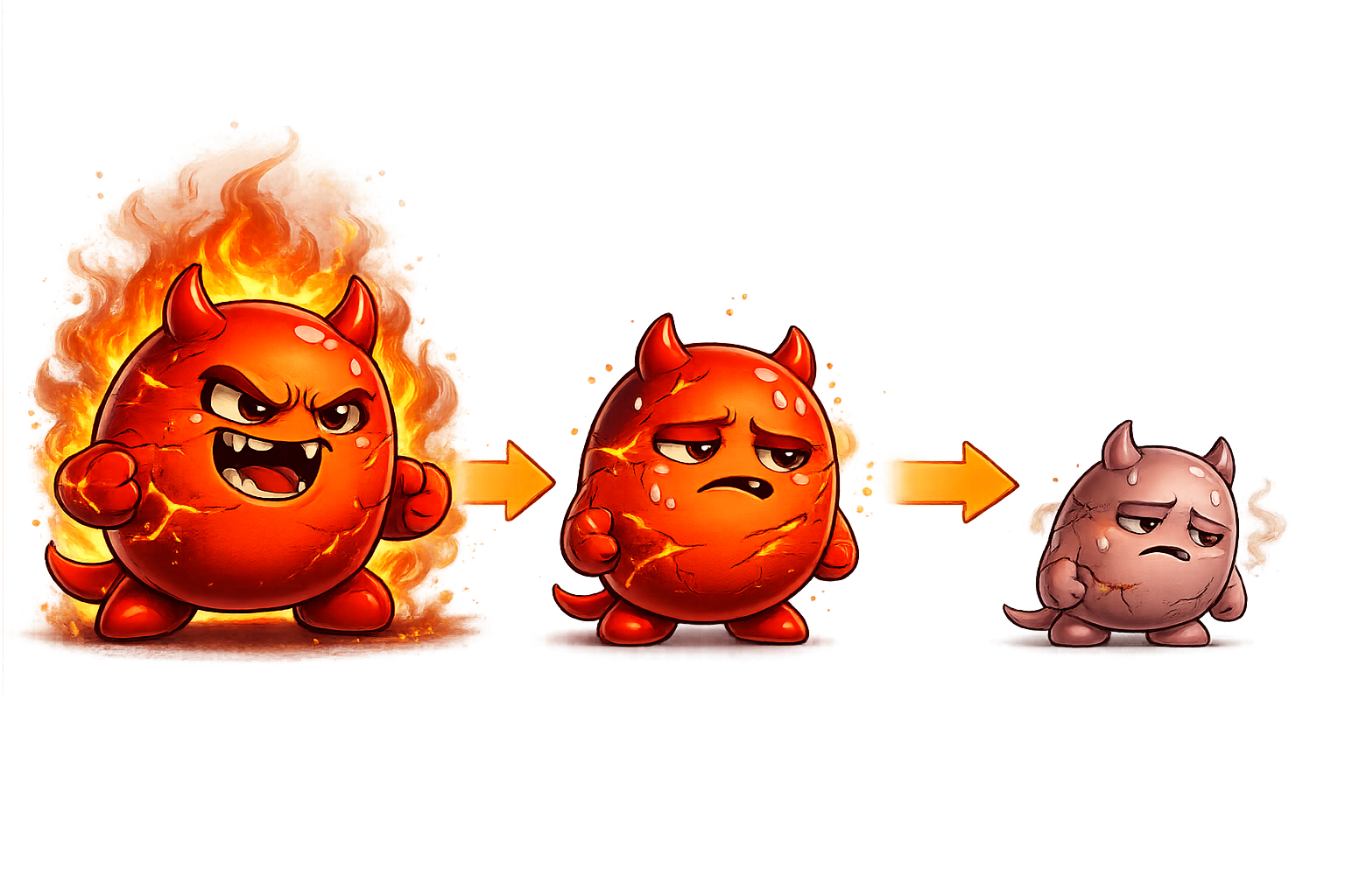 Cravo the craving villain shown in stages — growing in intensity during peak withdrawal before shrinking as recovery progresses