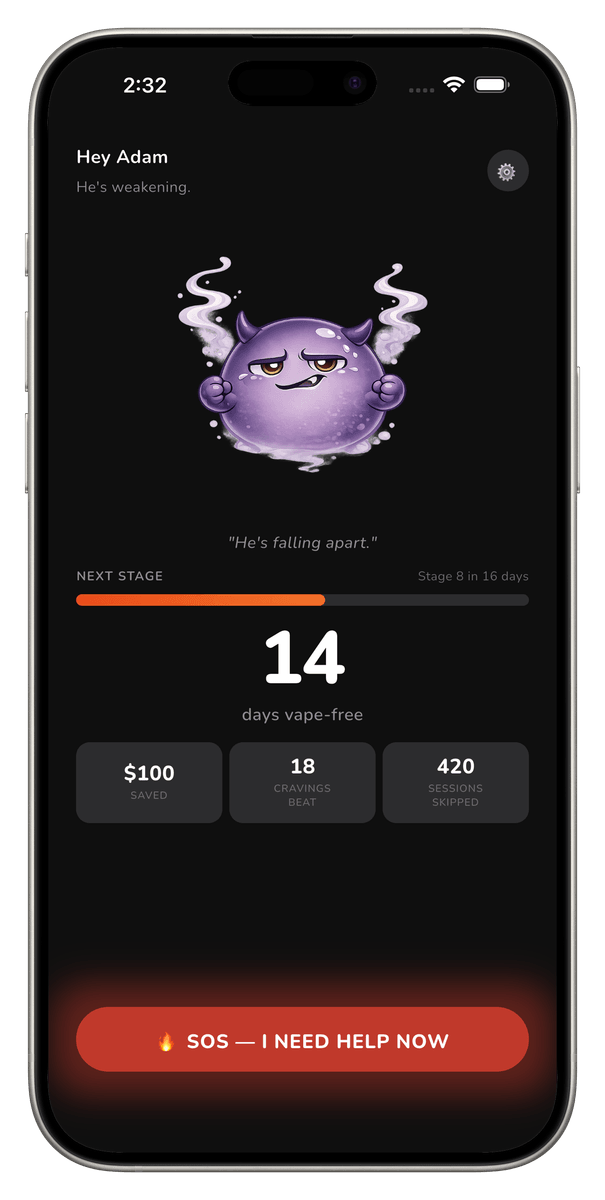 Cravo app Day 14 — villain weakened after two weeks smoke-free