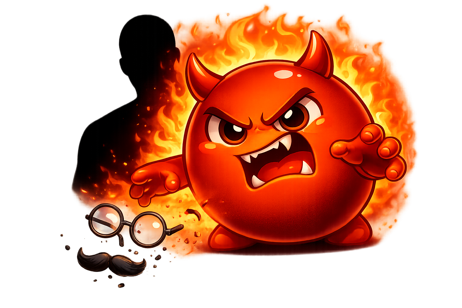 Cravo with his friendly disguise being ripped away, revealing his true menacing face underneath, furious that his cover is blown