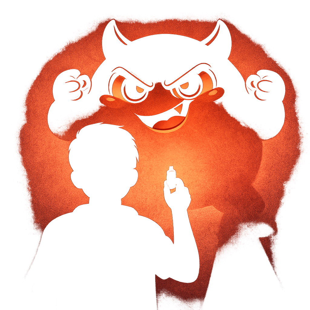 A person holding a single vape whose shadow on the wall is an enormous Cravo