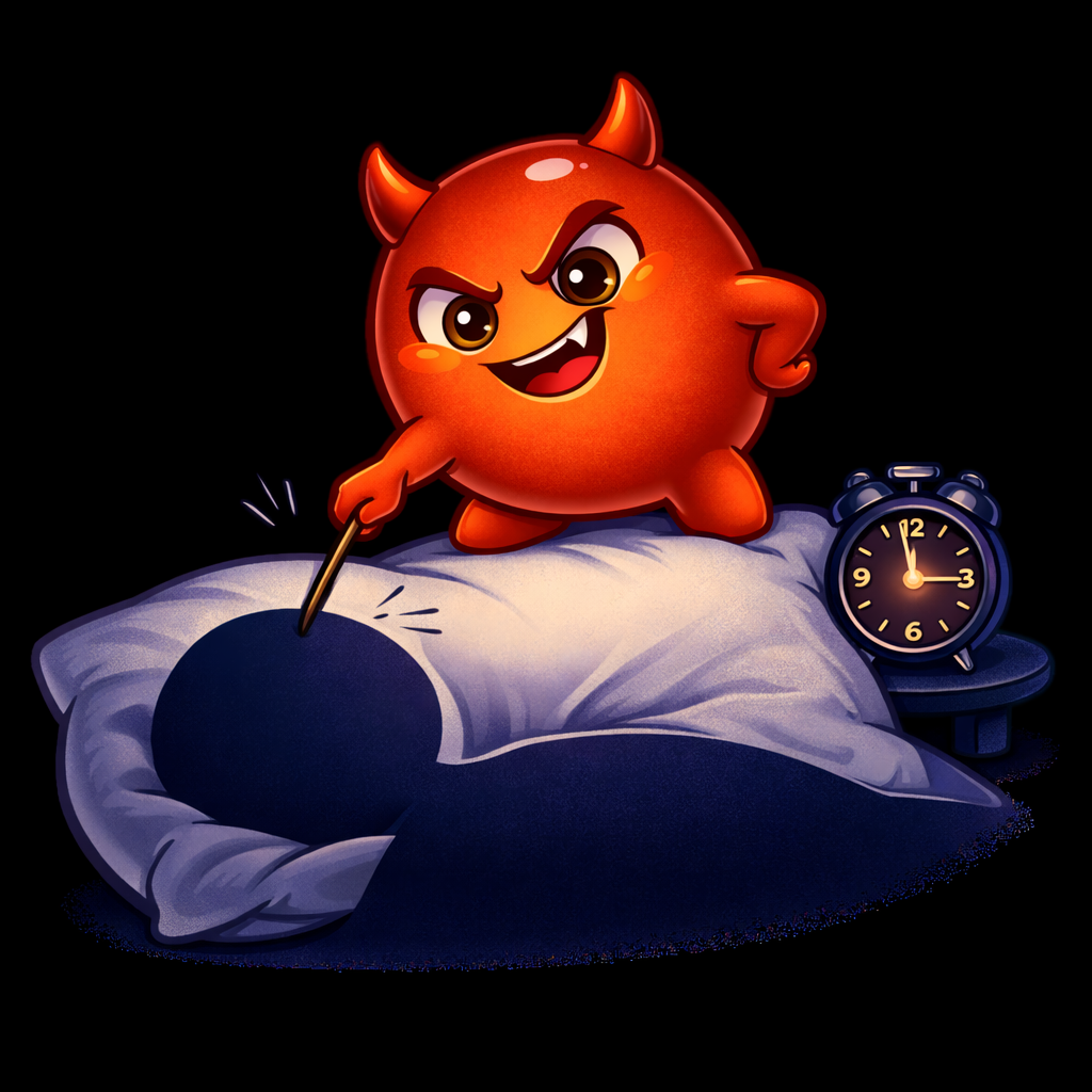 Cravo standing on a pillow at 3am poking a sleeping silhouette with a stick